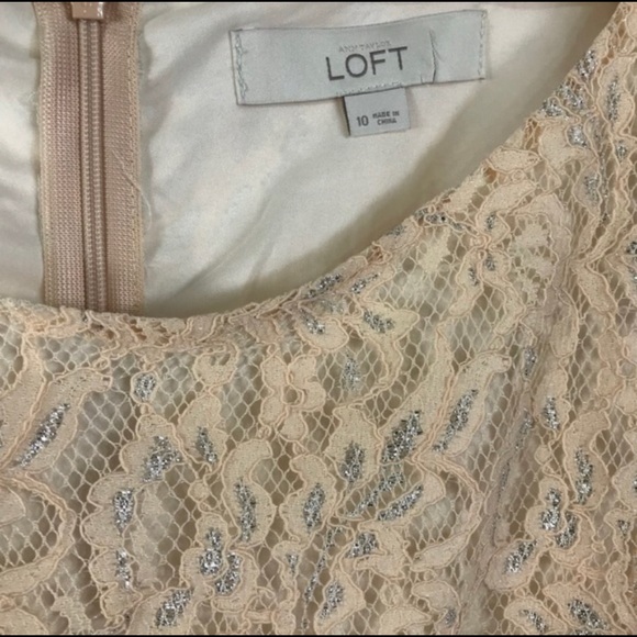 Loft Cream Sparkly Lace Sleeveless Mini Dress Size 10 - Picture 6 of 7